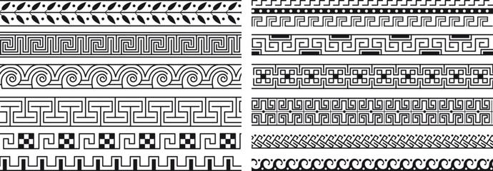 Ancient greek ornaments seamless pattern. Greece neoclassical architecture frame. Border repeat design, architectural roman mediterranean decent vector decor
