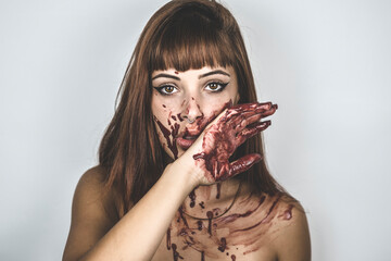 ragazza killer cannibale sangue - obrazy, fototapety, plakaty