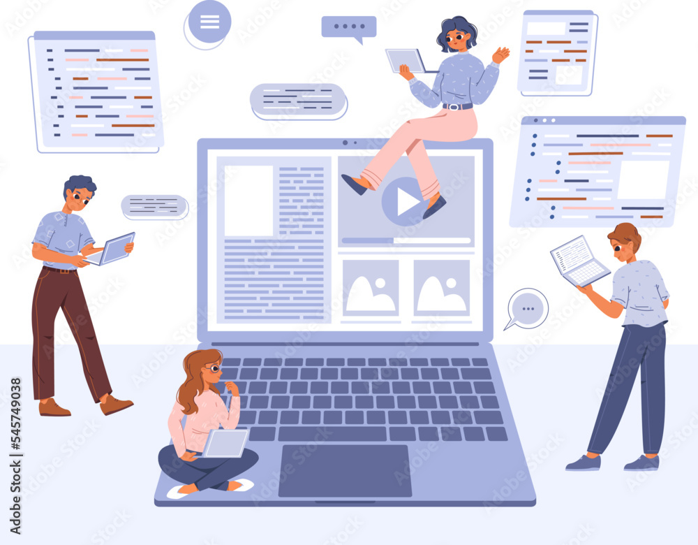 Poster web content database management. digital application and systems develop, teens content publication.