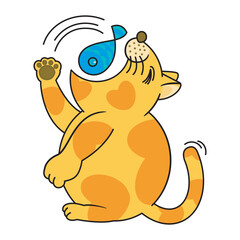 big round cat eating fish