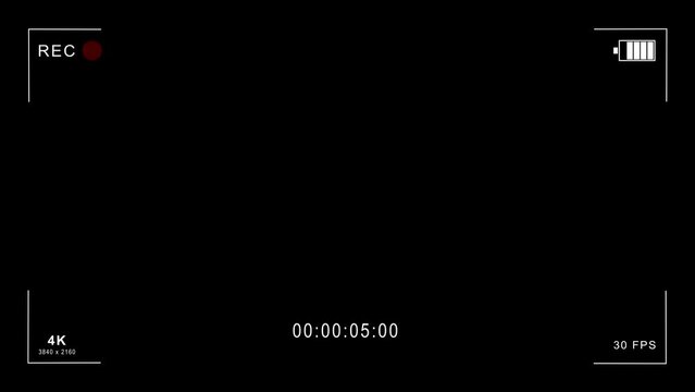 Video camera 4K with timer (transparency). Street camera recorder display with alpha channel. Camera interface. 3840x2160. 4K.