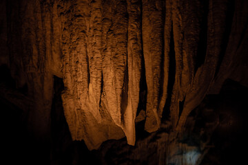 Stalagtite In Soft Light Hangs In Mammoth Cave