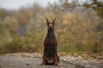 dog doberman pinscher portrait in autumn
