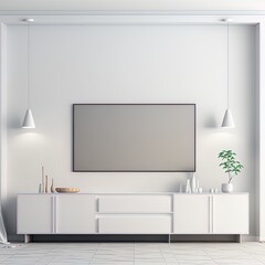 Cabinets and wall for tv in living room, Mockup white wall,3D rendering
