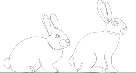 bunnies, rabbits continuous line drawing, vector