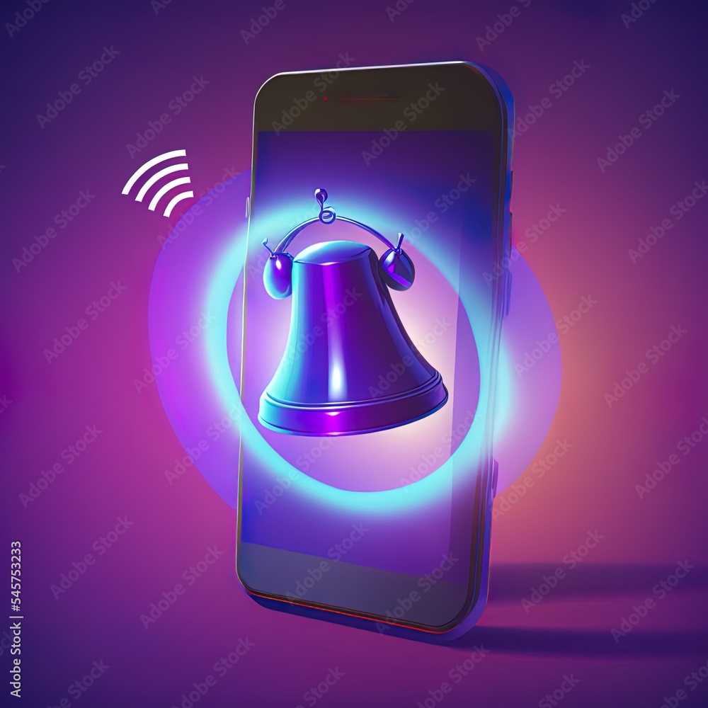 Poster 3d render illustration of bell symbol meaning smartphone notification. simple modern trendy design. 