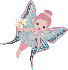 Hovering fairy holding a flower - white