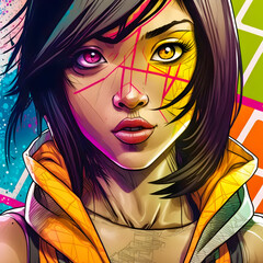 Fototapeta premium Attractive Asian American woman, Manga character design, anime style