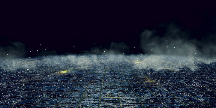 Stone floor Dark abstract scene background Pavement Smoke Smog Terror background 3D illustration