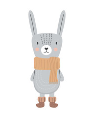 Cute rabbit character. Ilustration for nursery wall art in scandinavian style.