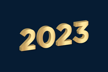 Shiny gold 2023 new year design on Dark blue luxury background