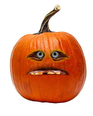 PNG illustration with a transparent background of a comic Halloween jack-o-lantern pumpkin	
