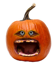PNG illustration with a transparent background of a comic Halloween jack-o-lantern pumpkin	
