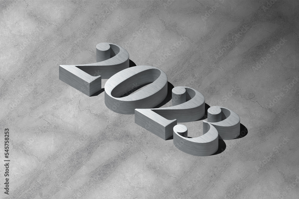 Fototapete gray cement textured 2023 number isolated on gray background 3d rendering.