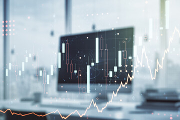 Multi exposure of abstract financial diagram on computer background, banking and accounting concept