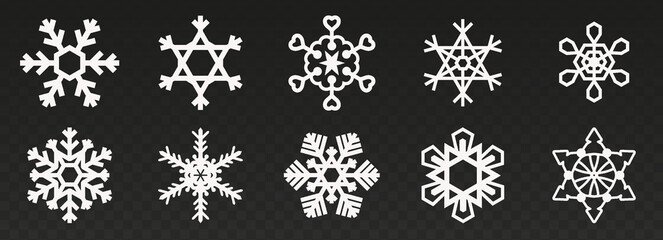 Various ornate snowflake big set. Merry Christmas and happy New Year 2023. Vector illustration