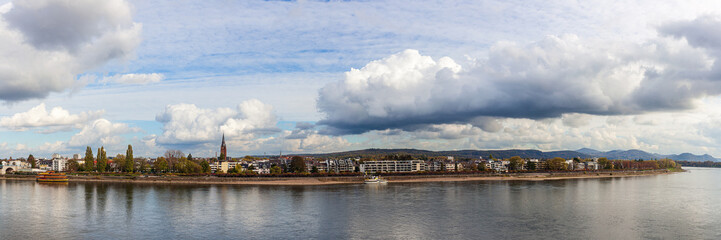 Bonn, North-Rhein Westfalia, Germany - November 5, 2022: Cityscape and riverside of Rhein river in...