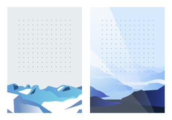 Graph paper. Printable dotted grid paper. Gratitude Journal Customizable Interior. Geometric abstract dotted transparent illustration with dots. Mountain landscapes on background