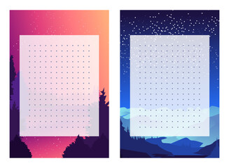 Graph paper. Printable dotted grid paper. Gratitude Journal Customizable Interior. Geometric abstract dotted transparent illustration with dots. Mountain landscapes on background