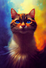 portrait of a cat, oil paint, poster design, colors, art, stylized