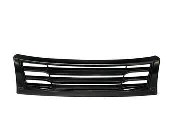 Black car radiator grill with horizontal slots front view isolated on transparent background.