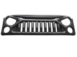Black car radiator grill with vertical slots front view isolated on transparent background.
