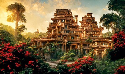 The lost city in the jungle, Illustration of El Dorado, golden palace