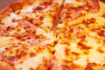 Pizza with cheese closeup background or texture