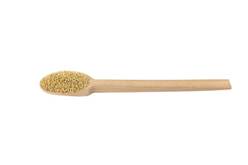  quinoa on wooden spoon isolated on white background. nutrition. food ingredient.