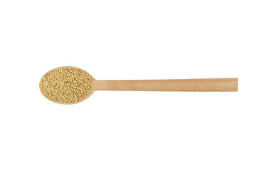  quinoa on wooden spoon isolated on white background. nutrition. food ingredient.
