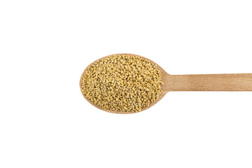  quinoa on wooden spoon isolated on white background. nutrition. food ingredient.