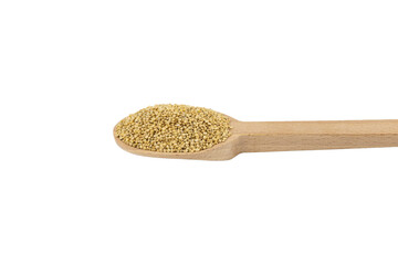  quinoa on wooden spoon isolated on white background. nutrition. food ingredient.