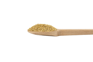 quinoa on wooden spoon isolated on white background. nutrition. food ingredient.