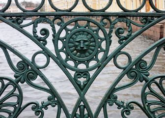 St. Petersburg, Russia, November 21, 2022. Singing bridge, green lattice with lions