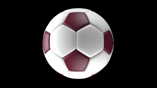 Spinning soccer or football ball with white and purple leather material on transparent background with alpha channel