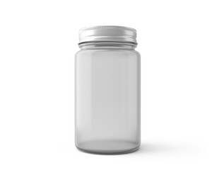 blank clear glass jar and screw cap with transparent background. 3D render.	
