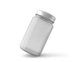 blank clear glass jar and screw cap with transparent background. 3D render.	