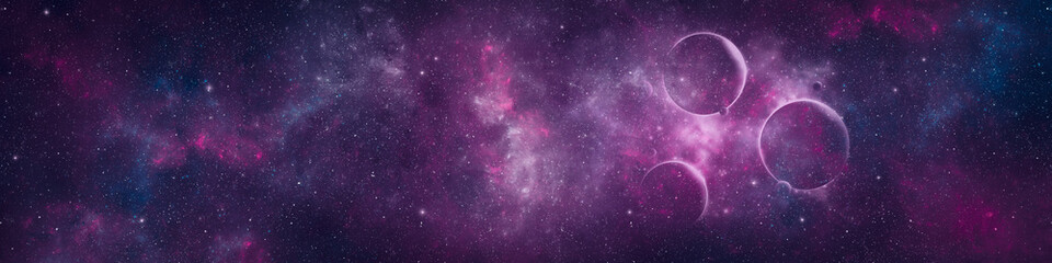 Nebula, stars and planets in night sky web banner. Space background. © Nada Sertic
