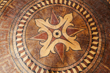 Round flooring pattern of vintage wooden parquet. Background
