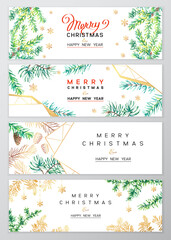 Christmas Poster set. Vector illustration of Christmas Background with branches of christmas tree.