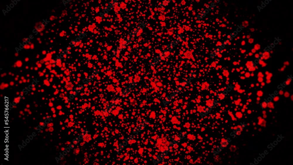 Poster abstract shining red particles flying on a black background. motion. tiny particles looking like sno
