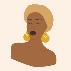 Portrait of young black woman with earrings illustration