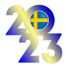 Fototapeta premium Happy New Year 2023 banner with Sweden flag inside. Vector illustration.