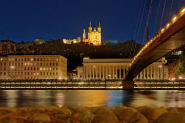 The banks of the Saône in Lyon during the blue hour