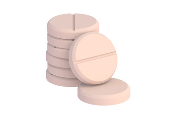 Stack of pills isolated on white background. 3d render