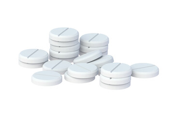 Heap of pills isolated on white background. 3d render