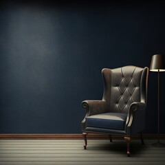 The interior has a armchair on empty dark wall background,3D rendering