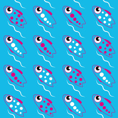 seamless pattern with funny and kind cartoon fish. children. vector - 545768609
