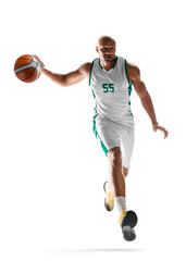 Basketball. Sport energy. Professional basketball player in motion and action. Isolated. Sport...