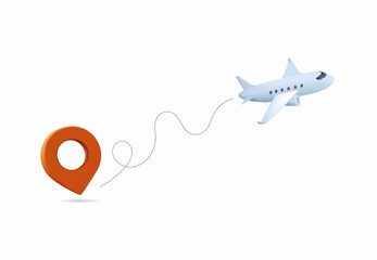 3D render Airplane routes. Travel vector icon. Travel start point line tracing. Business trip, Banner traveling tourism